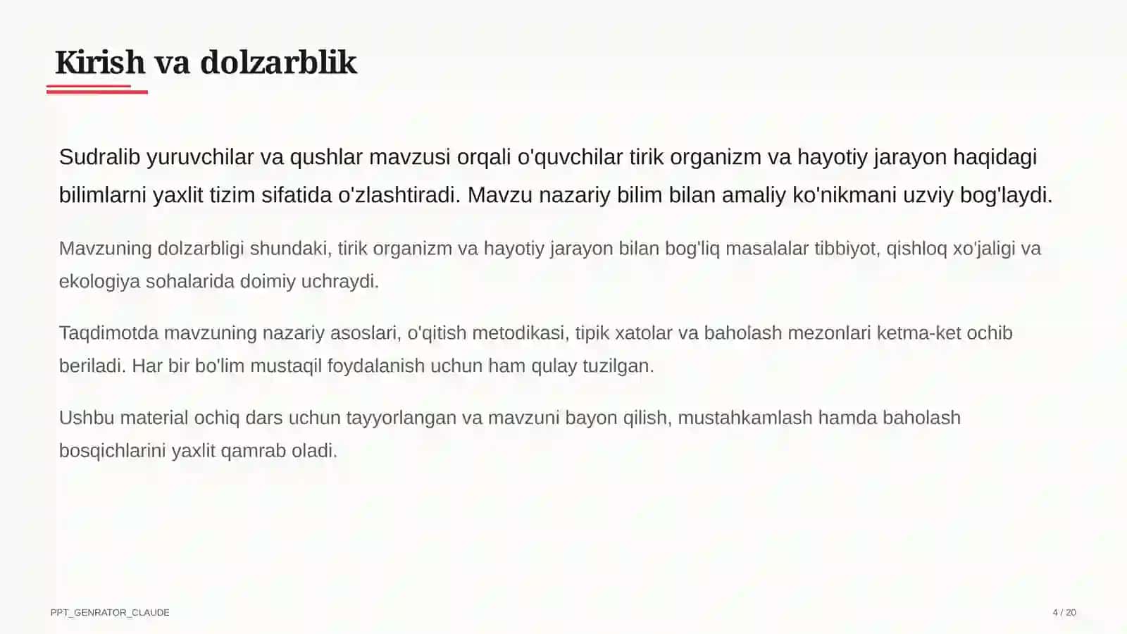 Sudralib yuruvchilar va qushlar (7-sinf) Biologiya 4