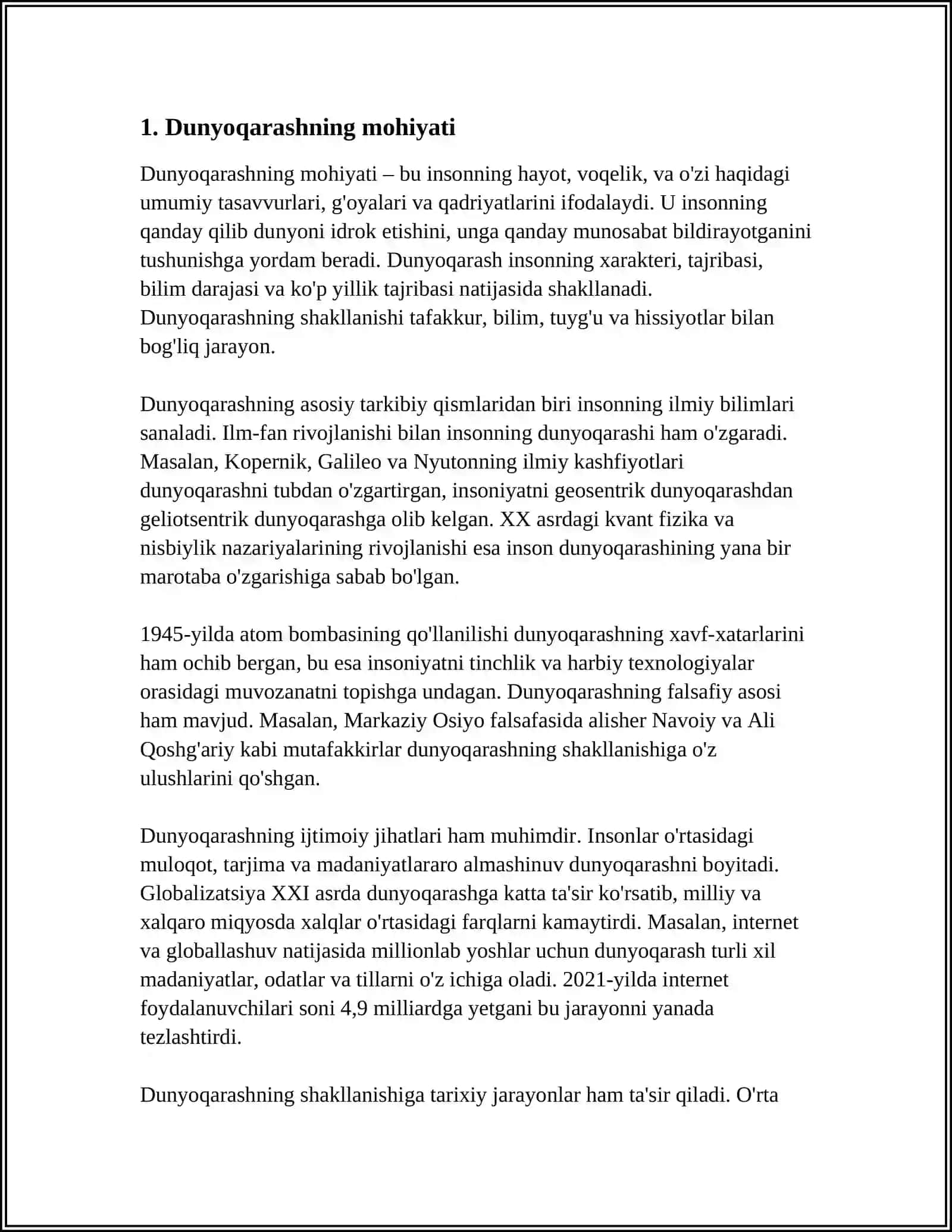 DUNYOQARASHNING MOHIYATI TUZILISHI VA ASOSIY FUNKSIYALARI 4