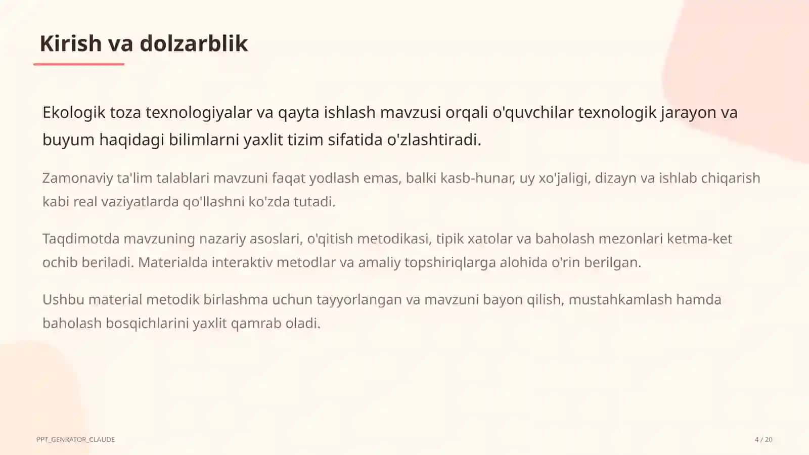 Ekologik toza texnologiyalar va qayta ishlash (11-sinf) 4