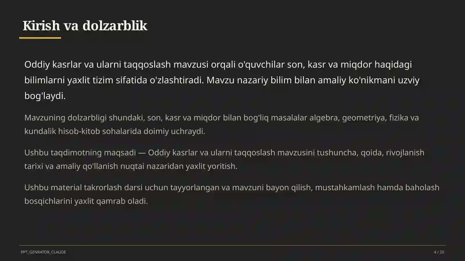 Oddiy kasrlar va ularni taqqoslash (5-sinf) 4