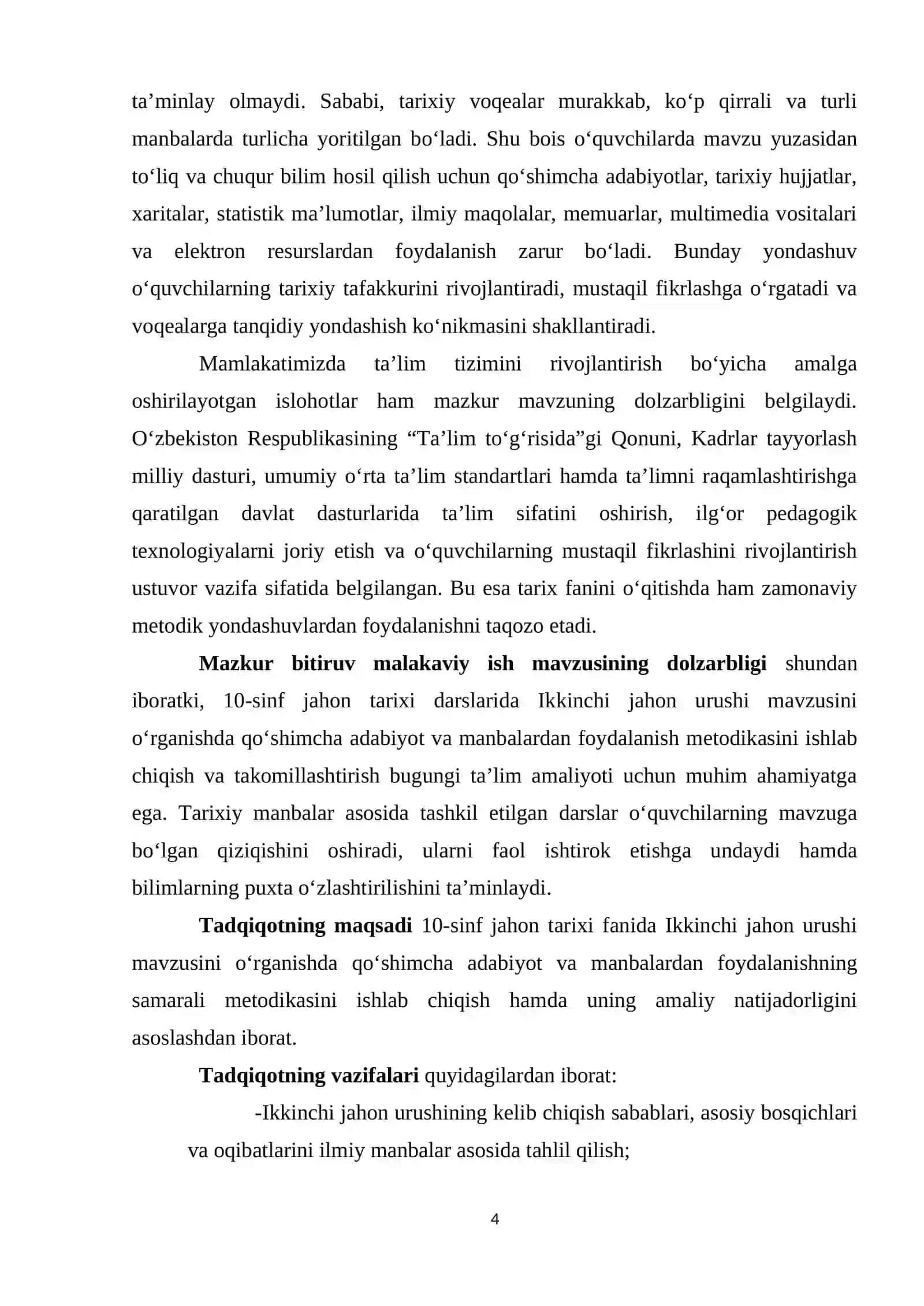 10-SINF JАHОN TАRIXI FАNIDАN IKKINCHI JАHОN URUSHINING KELIB CHIQISHI SАBАBLАRI, ОQIBАTLАRI MАVZUSINI О‘RGАNISHDА QО‘SHIMCHА АDАBIYОT VА MАNBАLАRDАN FОYDАLАNISH METОDIKАSI 4