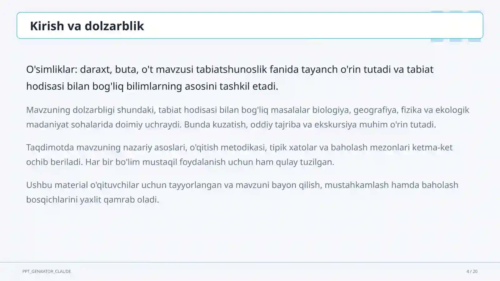O'simliklar: daraxt, buta, o't mavzusi mohiyati va qoidalarini o'rgatish 4