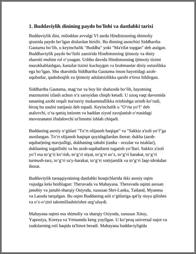 BUDDAVIYLIK DININING PAYDO BO'LISH TARIXI, ASOSIY TA'LIMOTLARI, OQIMLARI VA MANBALARI 4