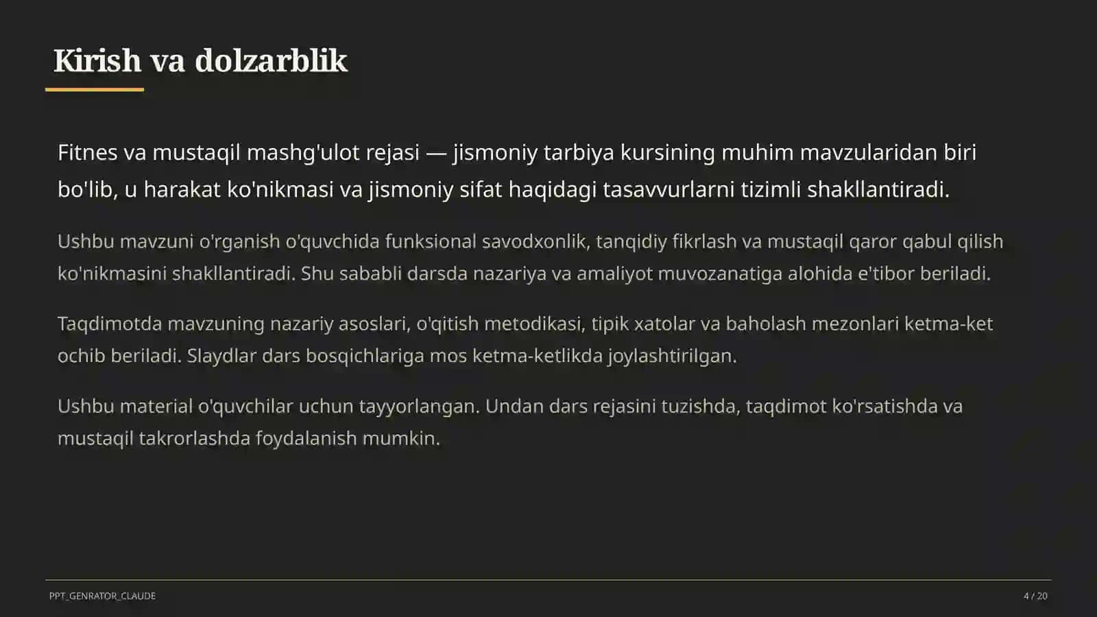 Fitnes va mustaqil mashg'ulot rejasi (11-sinf) 4