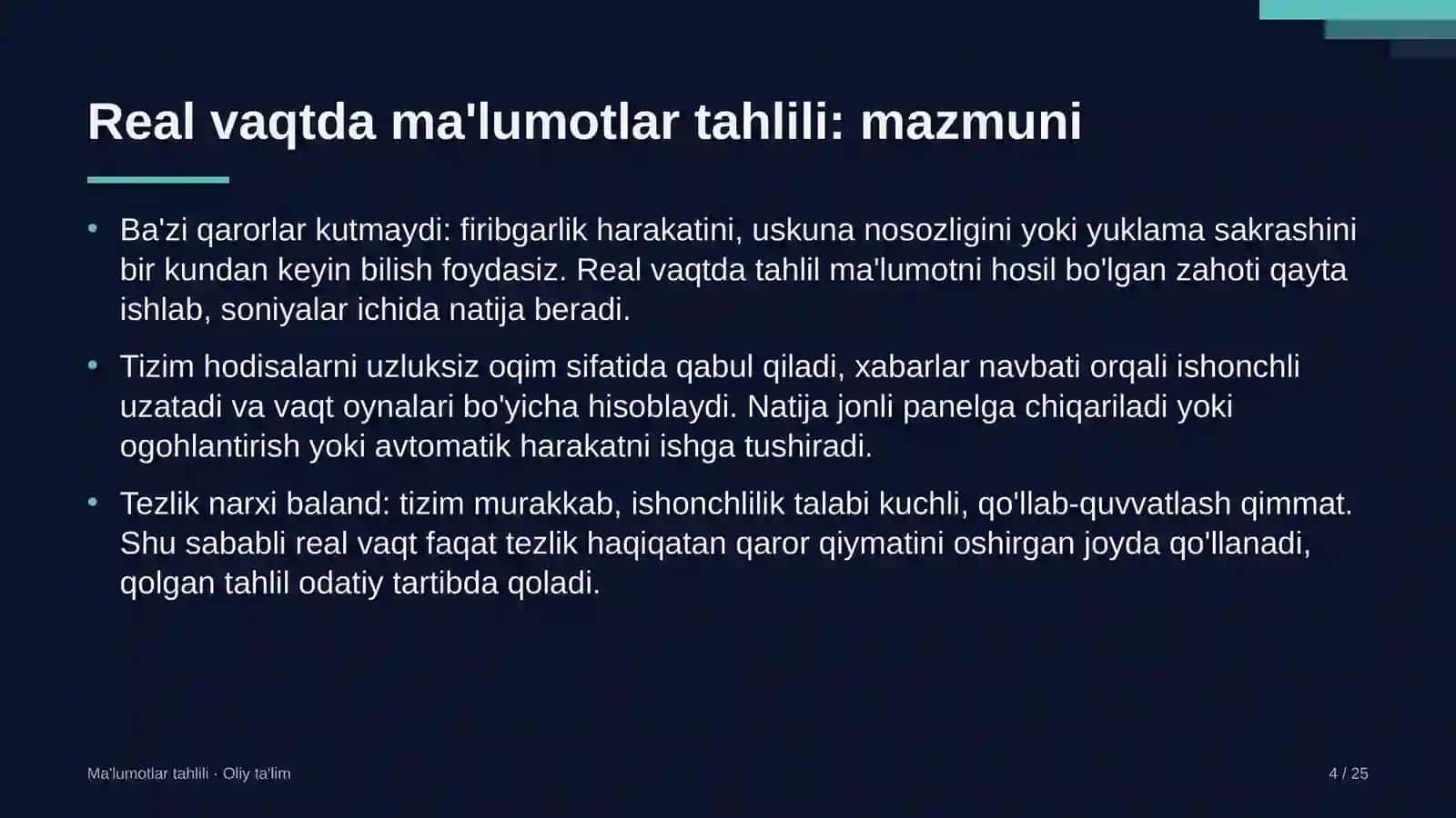 ulgurji bozorlarda real vaqtda ma'lumotlar tahlilini tashkil etish 7914 4