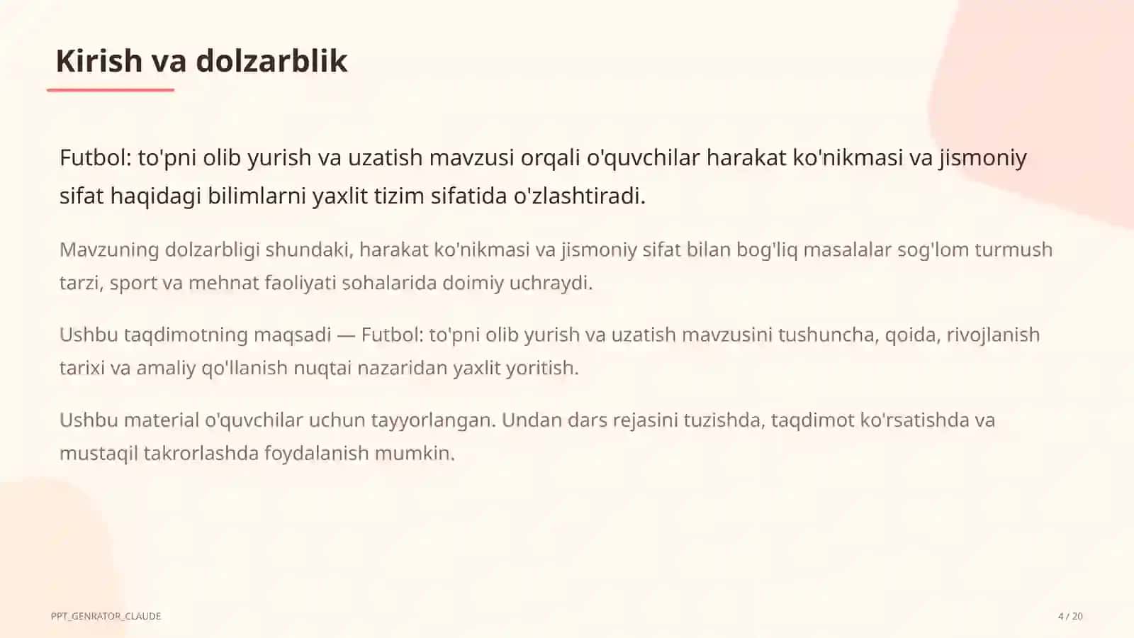 Futbol: to'pni olib yurish va uzatish (5-sinf) 4