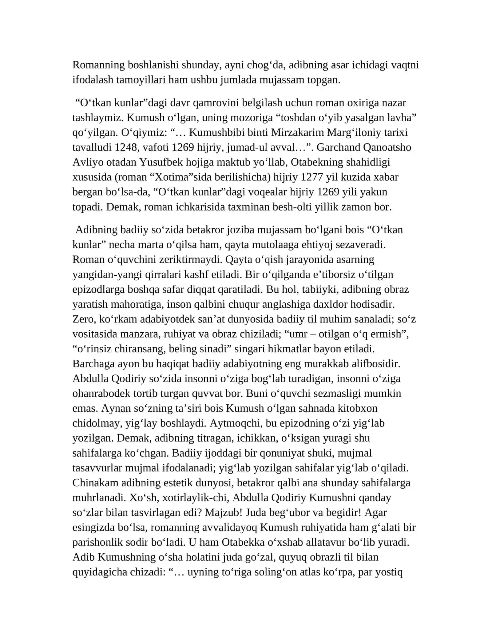 “O‘tkаn kunlаr” rоmаnidа shаkl vа mаzmun birligi 4