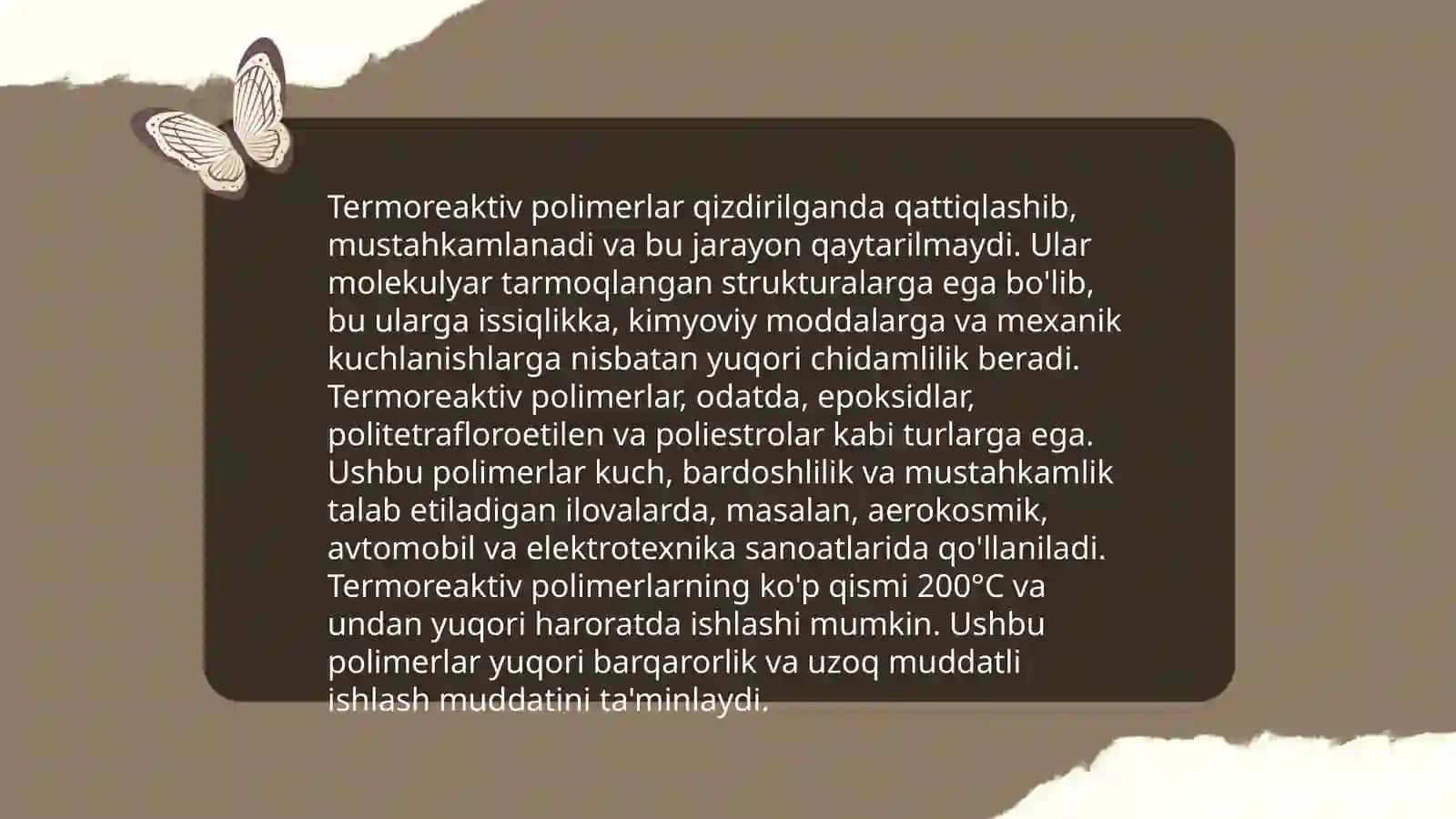 Termoplastik va termoreaktiv polimerlar haqida tushuncha 4
