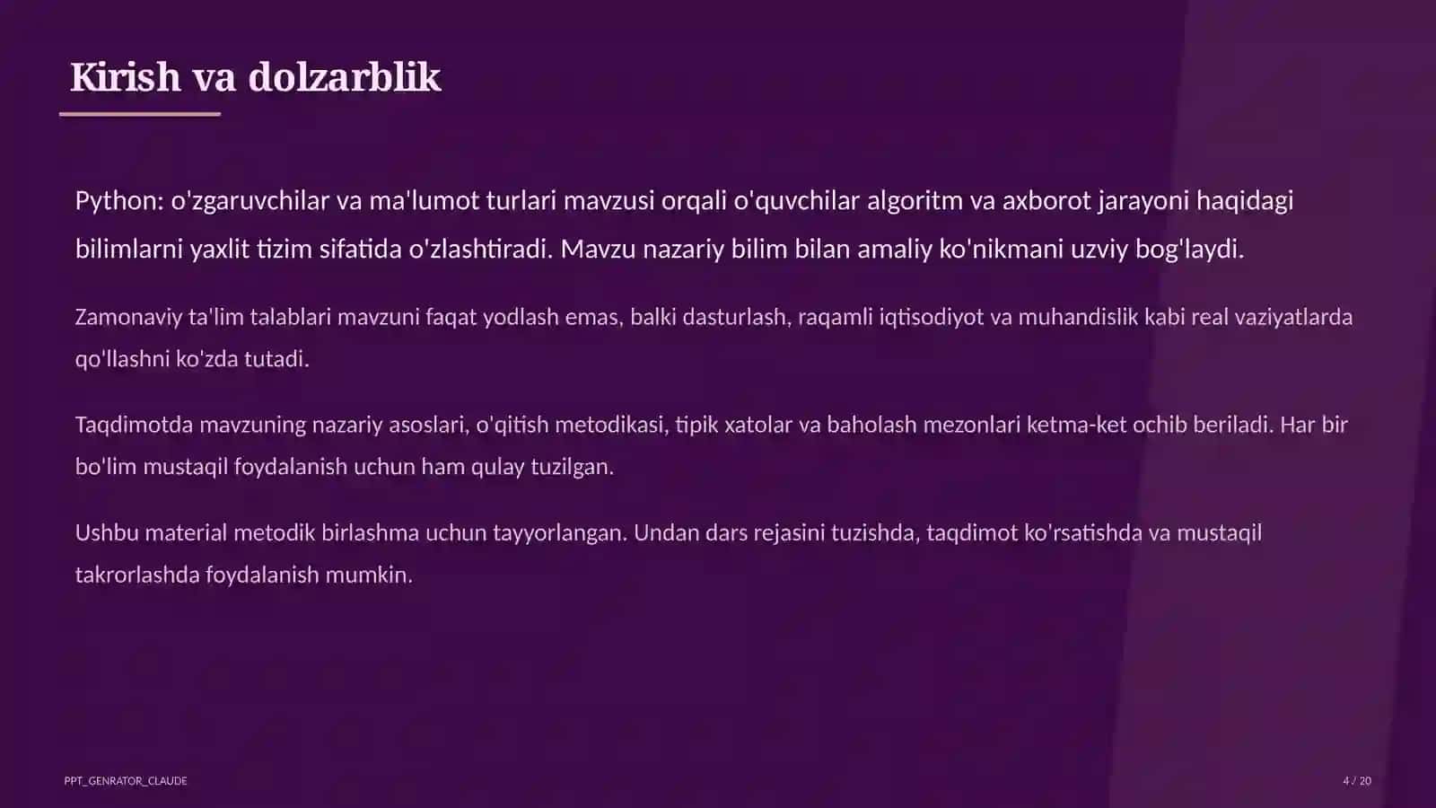 Python: o'zgaruvchilar va ma'lumot turlari (8-sinf) 4