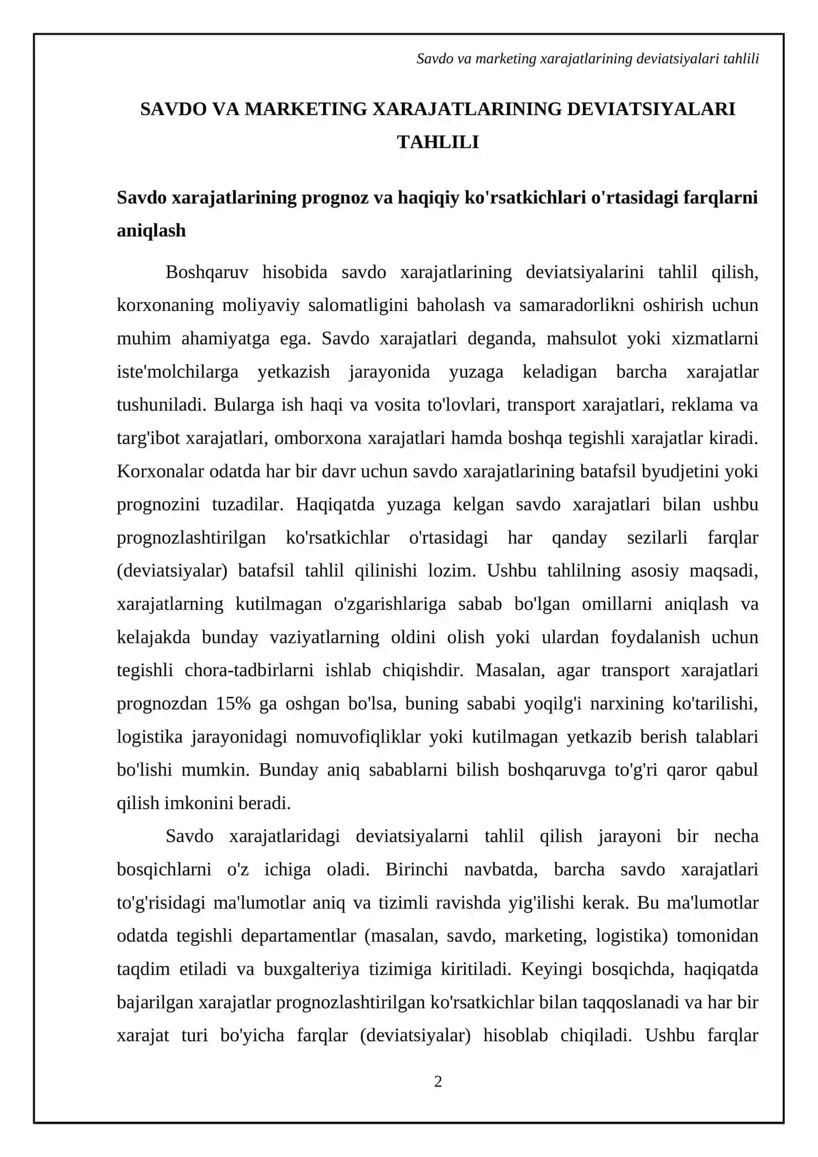 Savdo va marketing xarajatlarining deviatsiyalari tahlili 4