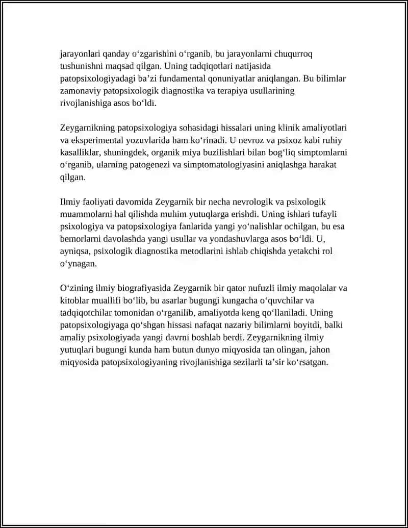 B. V ZEYGARNIKNING PATOPSIXALOGIYA TARAQQIYOTIGA QOSHGAN HISSASI 4