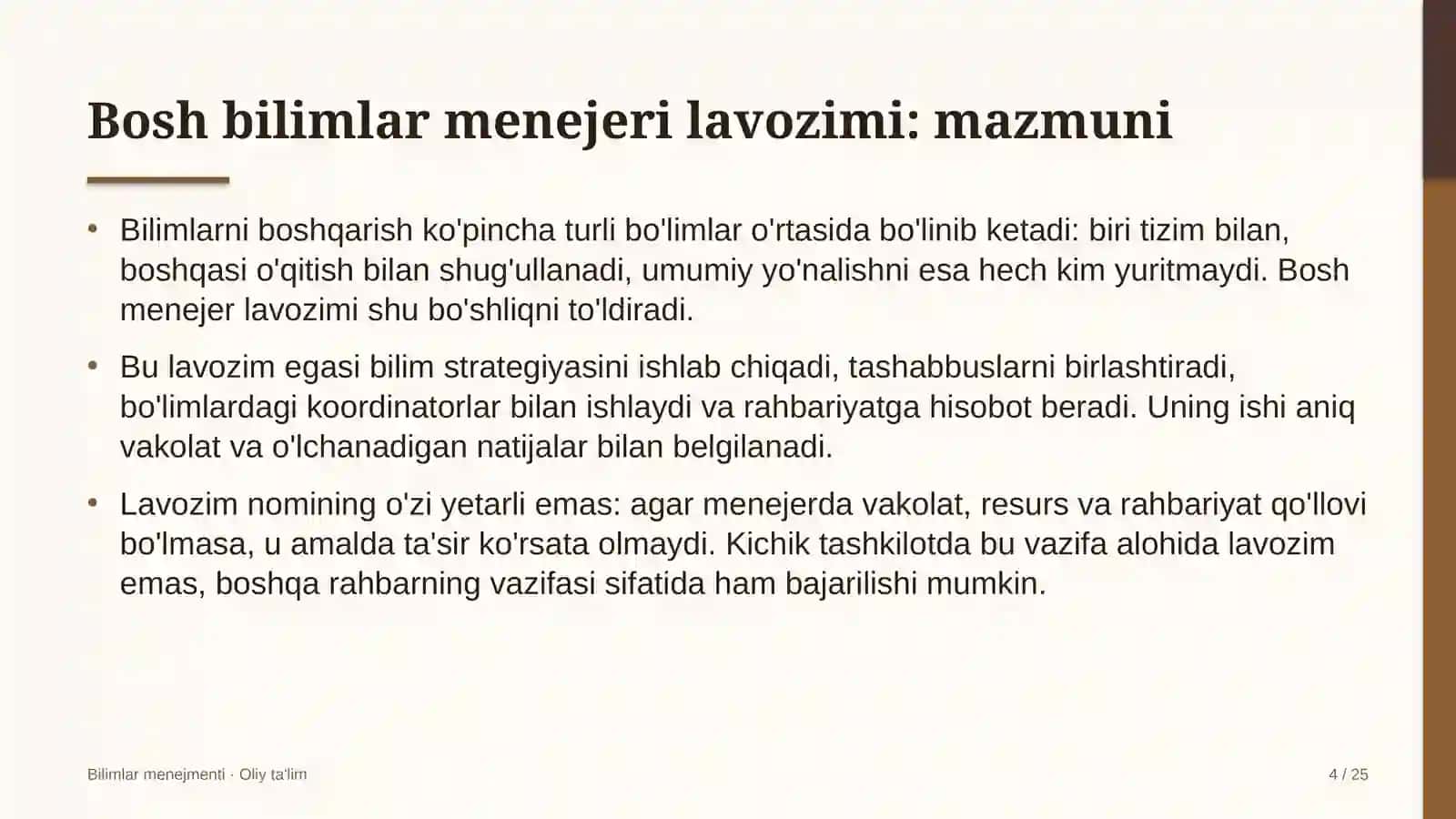 dasturiy ta'minotni testlash sohasida bosh bilimlar menejeri lavozimini joriy etish 3472 4