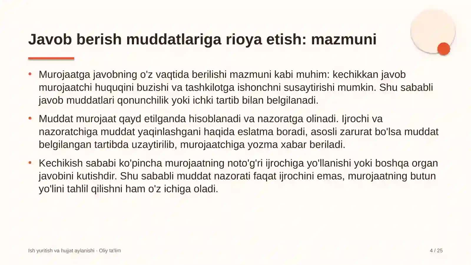 sanoatda murojaatlarga javob berish muddatlariga rioya etish 4774 4