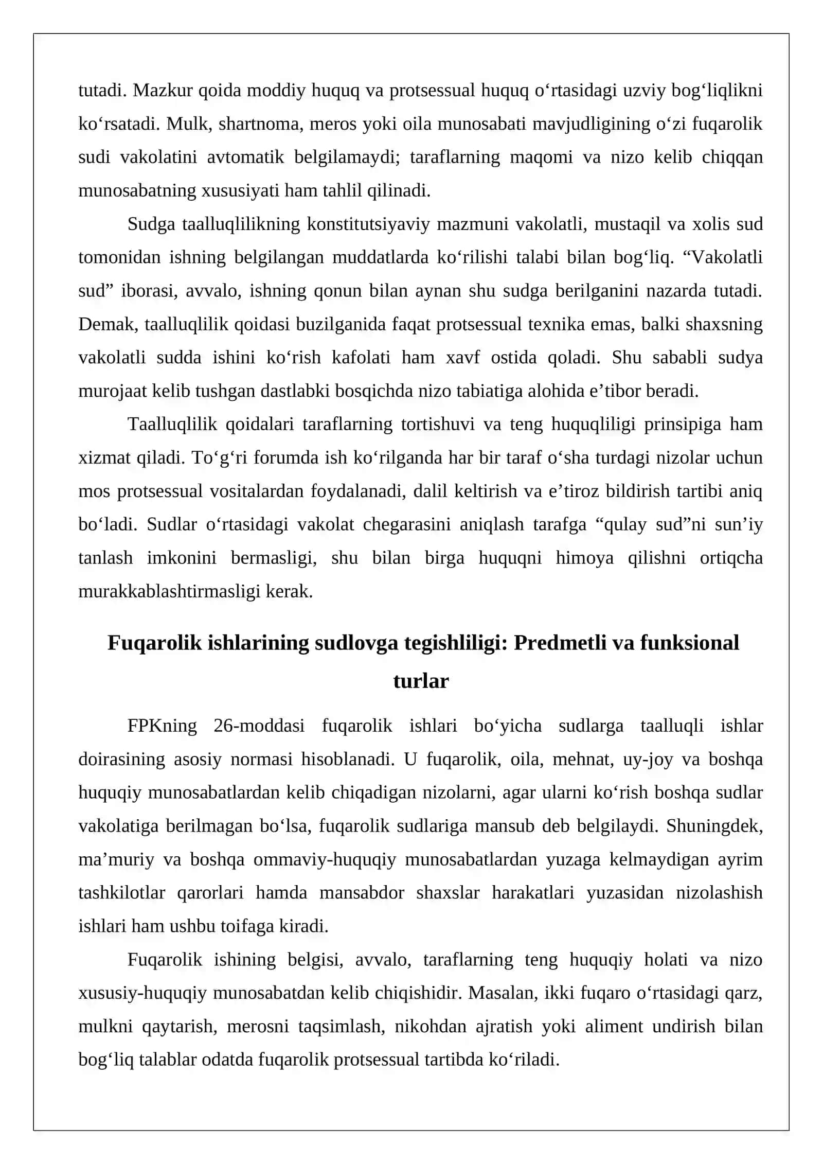 Fuqarolik ishlarining sudlovga tegishliligi va uning turlari 4