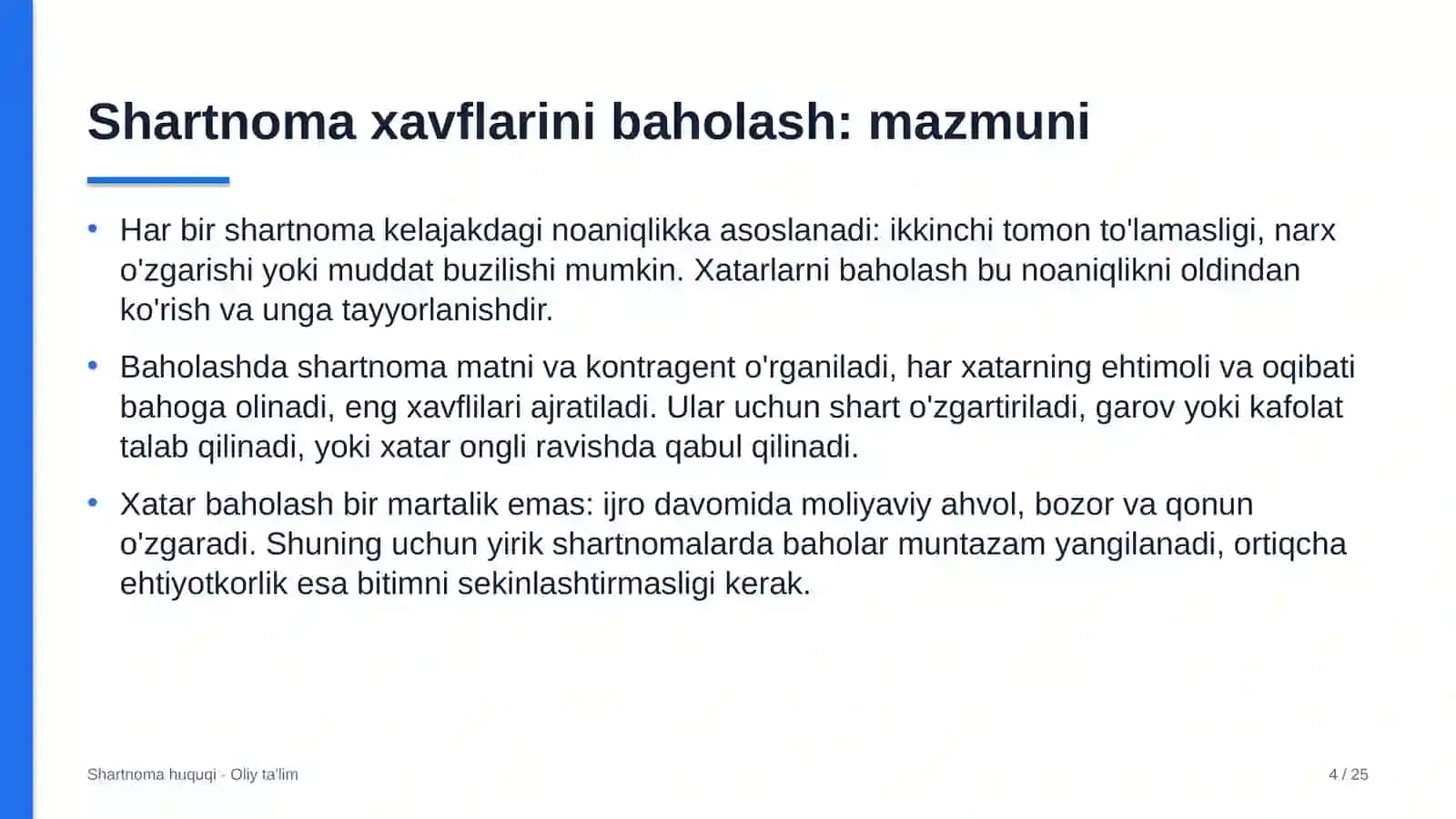Shartnoma huquqi · Oliy ta'lim 4