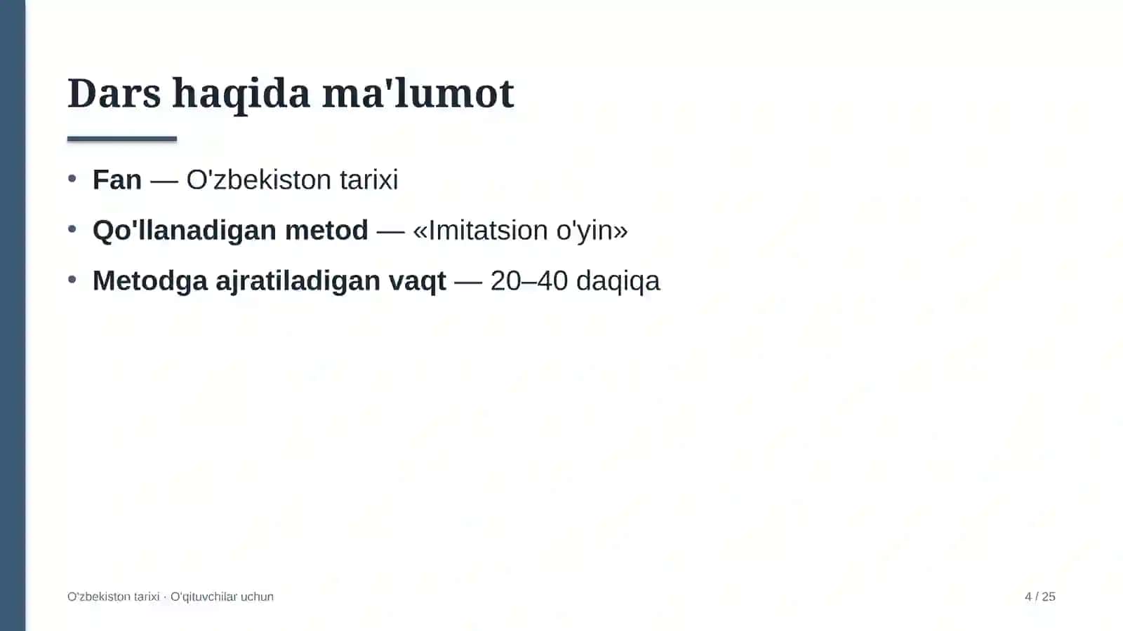 o'zbekiston tarixi darslarida imitatsion o'yin metodidan foydalanish 5617 4