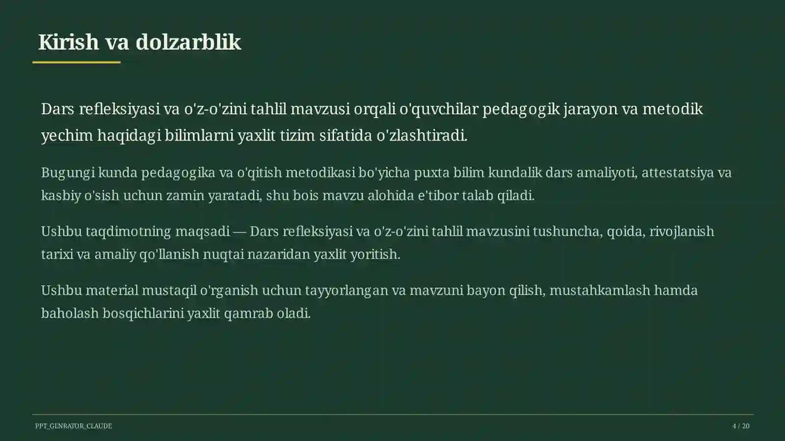 Dars rejasi 4