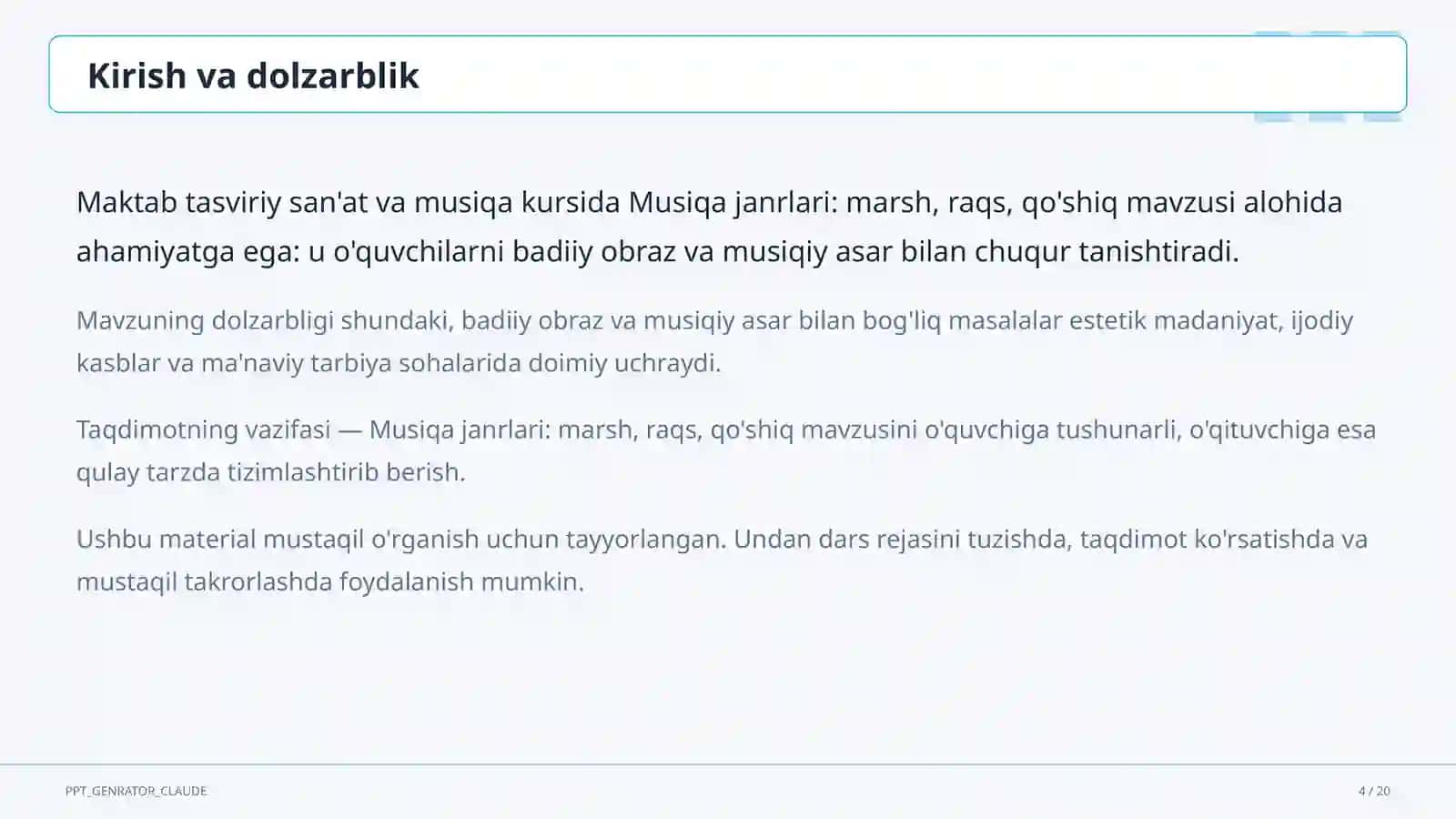 Musiqa janrlari: marsh, raqs, qo'shiq (4-sinf) 4