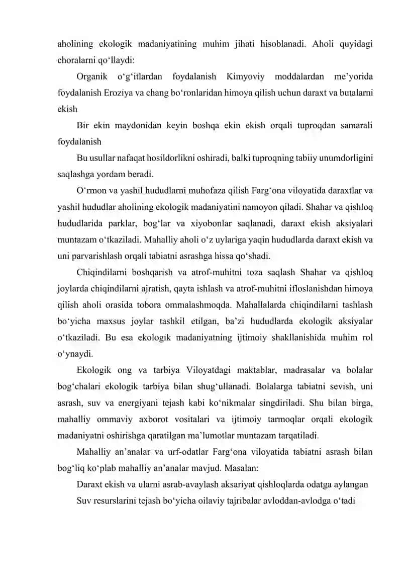 FARG'ONA VILOYATI AXOLISINING TABIATDAN FOYDALANISH MADANIYATI 4