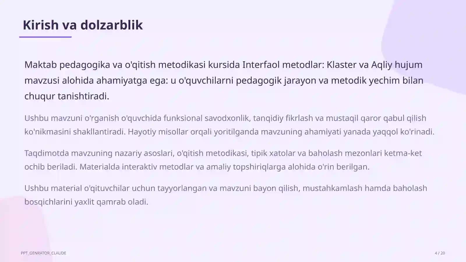 Interfaol metodlar: Klaster va Aqliy hujum 4