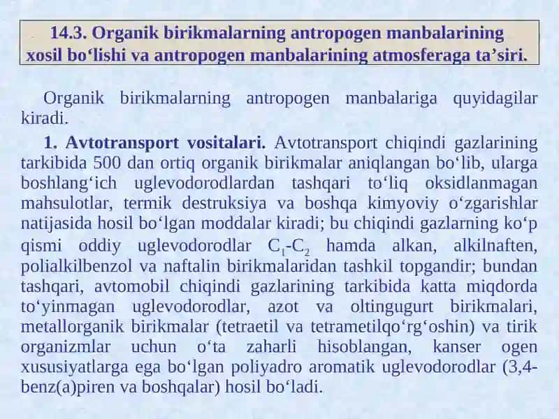Organik birikmalar atmosferaga 4