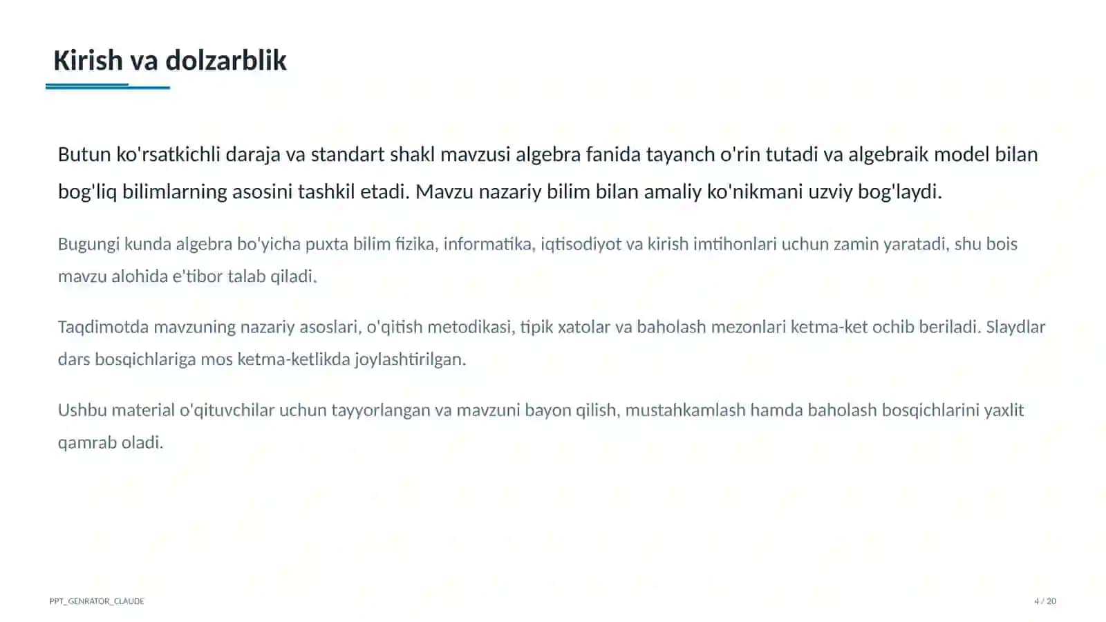 Butun ko'rsatkichli daraja va standart shakl (8-sinf) 4
