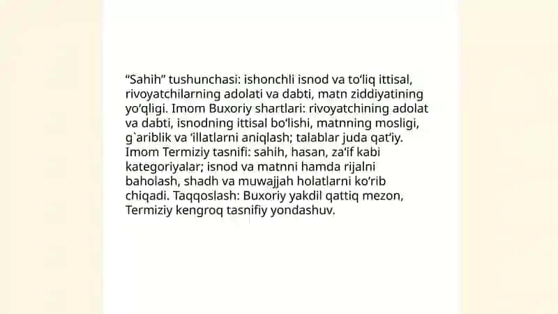 Imom Buxoriy va Imom Termiziyning hadis ilmiga qoʻshgan hissaslarini qiyosiy tahlili 4