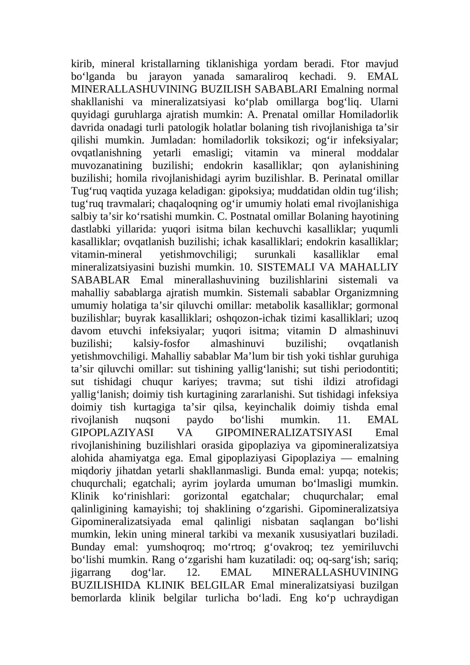 Tish emalida kechadigan minerallashuv jarayoni va uning buzilish sabablari 4