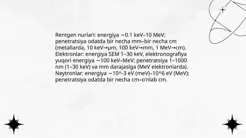 Rentgenografiya, elektronografiya va neytronografiya usullarini oʻzaro taqqoslash 4