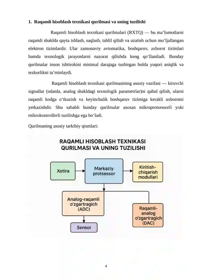 Raqamli hisoplash texnikasi qurilmasida texnologik parametrlar haqidagi axborotni kiritish 4