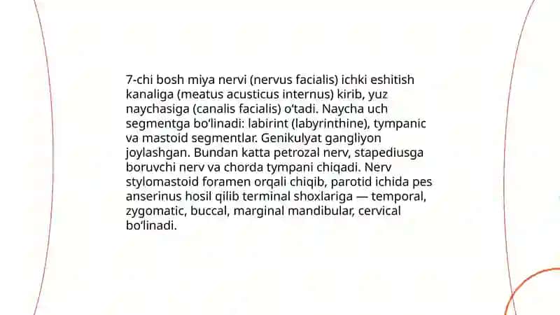 7 - 9, juft bosh miya nervlari. Adashgan nerv. Adashgan nervning oziga xos tuzilishi 4