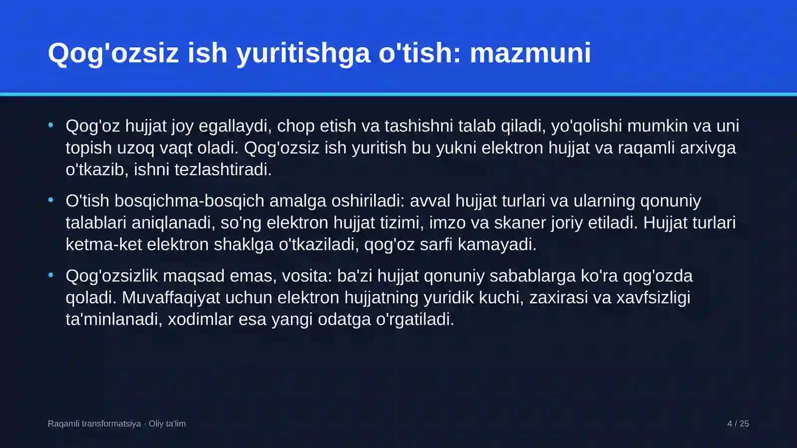 Raqamli TRANSFORMATSIYA · OLIY TA'LIM 4