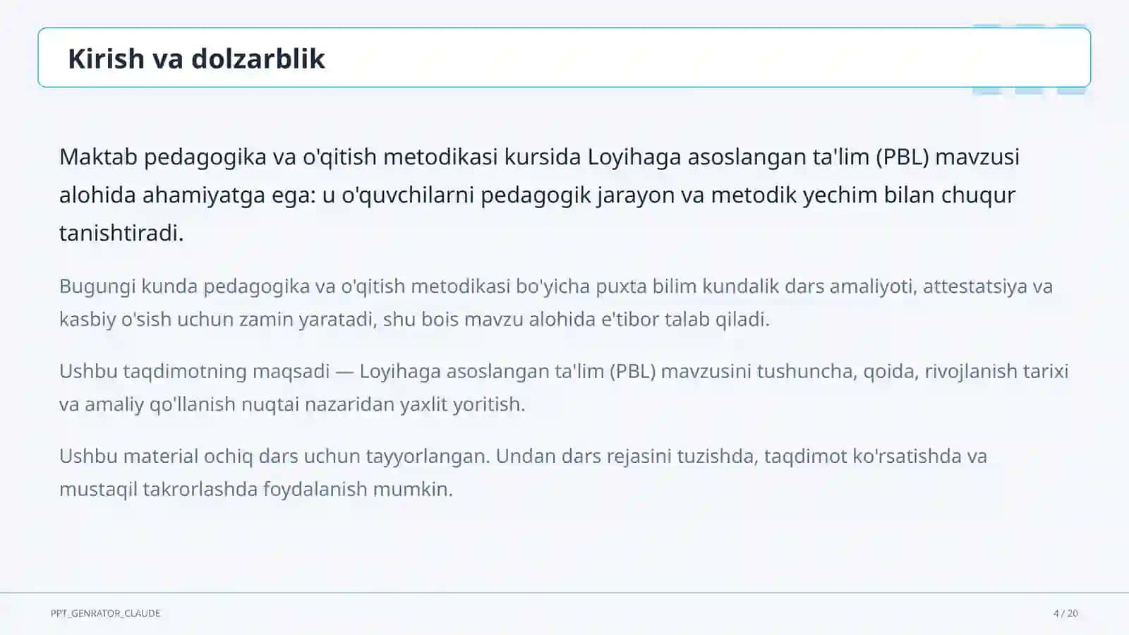 Loyihaga asoslangan ta'lim (PBL) 4