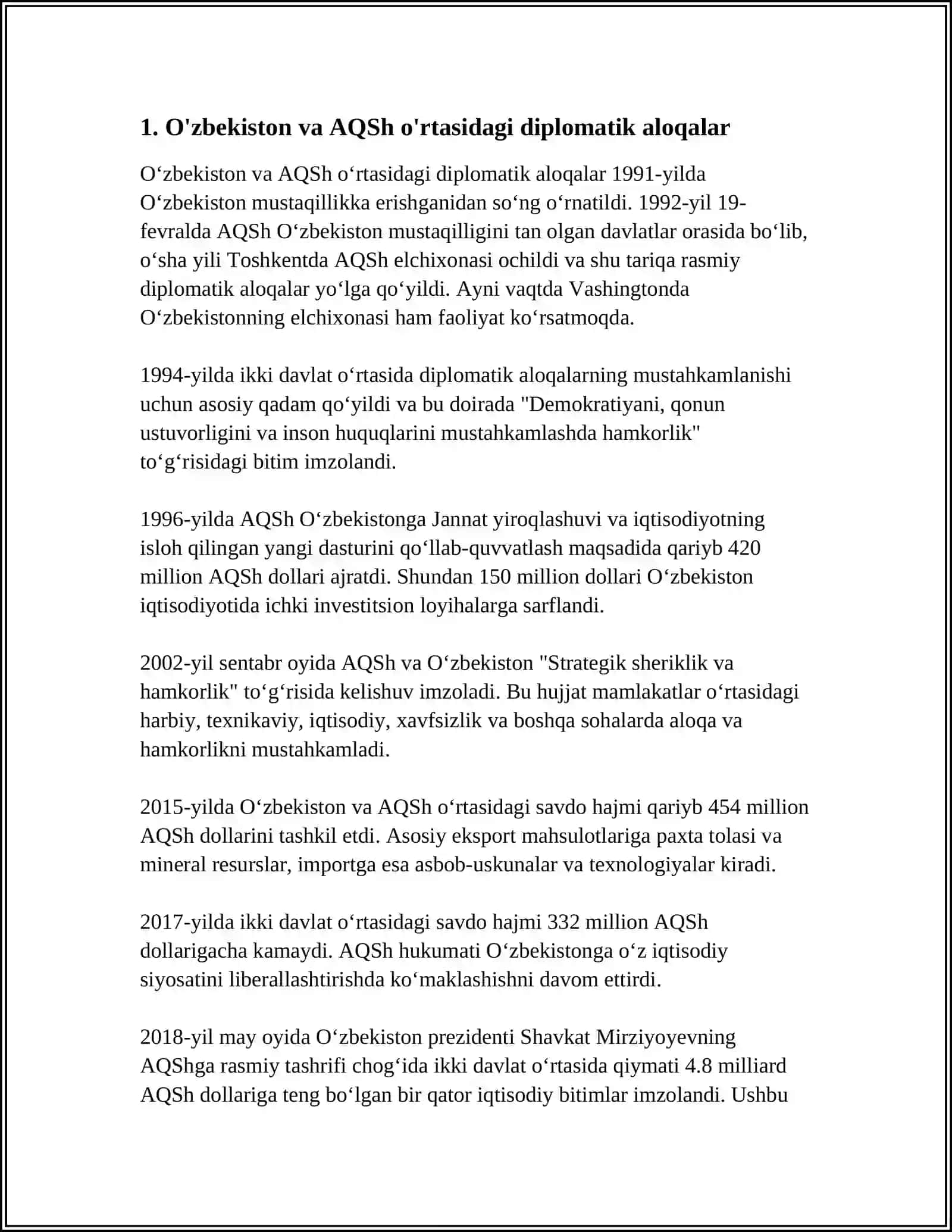 O'ZBEKISTON RESPUBLIKASINING G'ARB MAMGLAKATLARI BILAN HAMKORLIK ALOQALARI 4