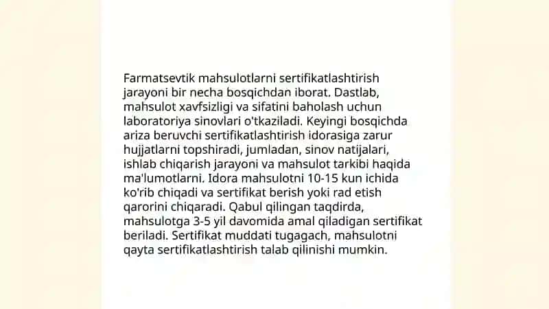 ozbekiston respublikasi farmasevtik tovarlarni sertifikatlashtrishning oziga hos xususiyatlari 4