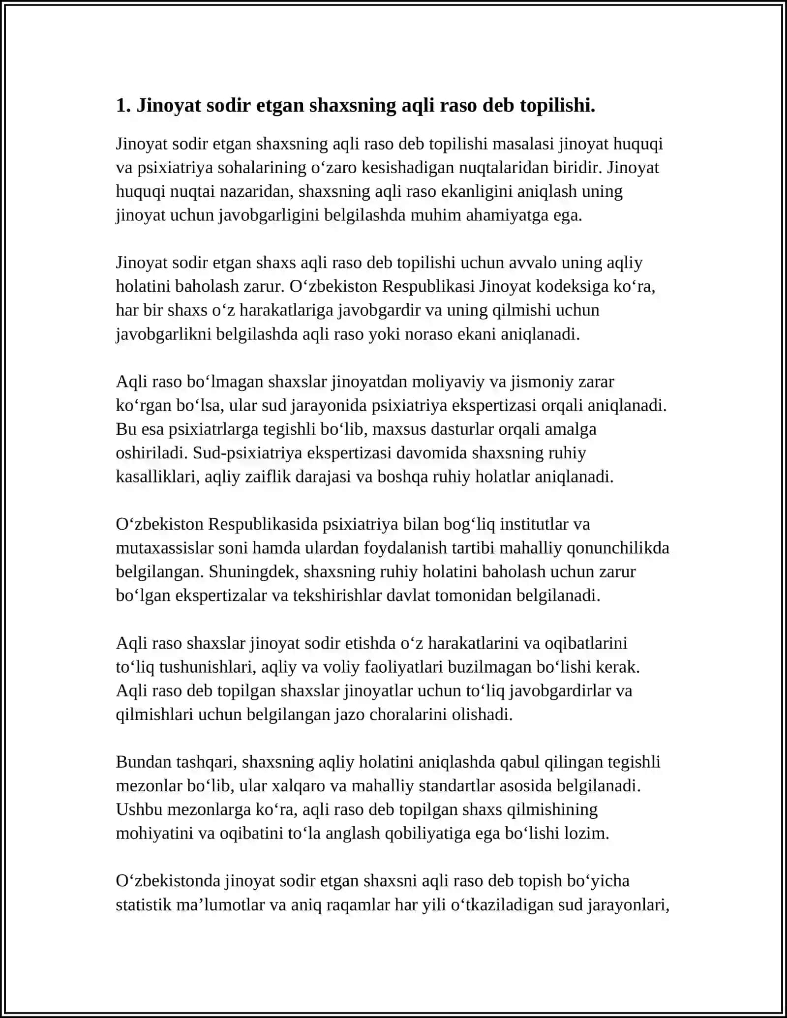 JINOYAT SODIR ETGAN SHAXSNING AQLI RASOLIGI MEZONLARI NIMALARDAN IBORAT 4