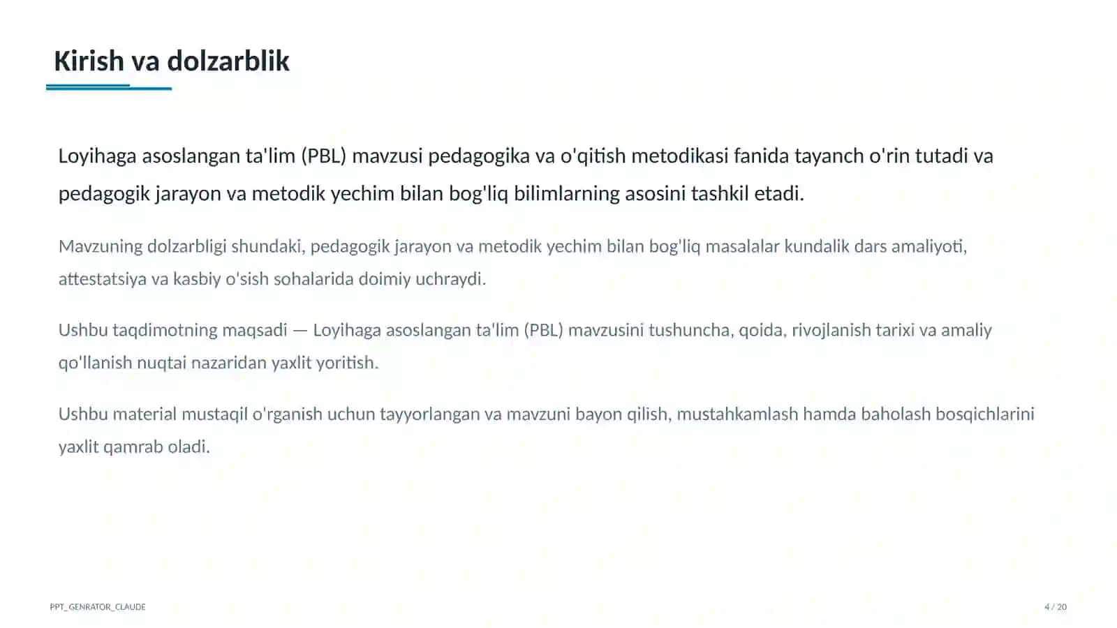 Loyihaga asoslangan ta'lim (PBL) 4