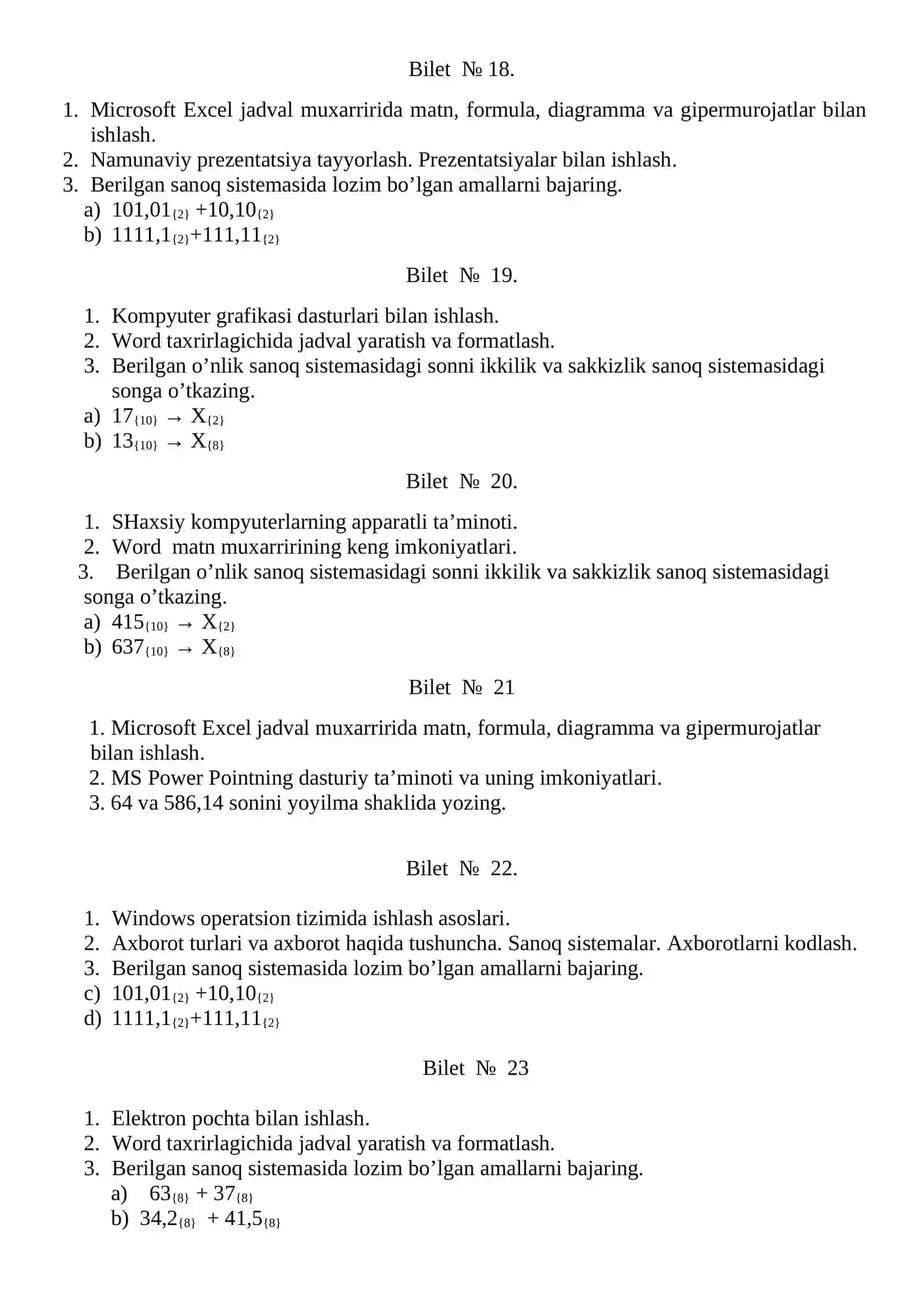 Tibbiyotda axborot texnologiyalari fanidan tayyorlangan YAKUNIY NAZORAT SAVOLLARI 4