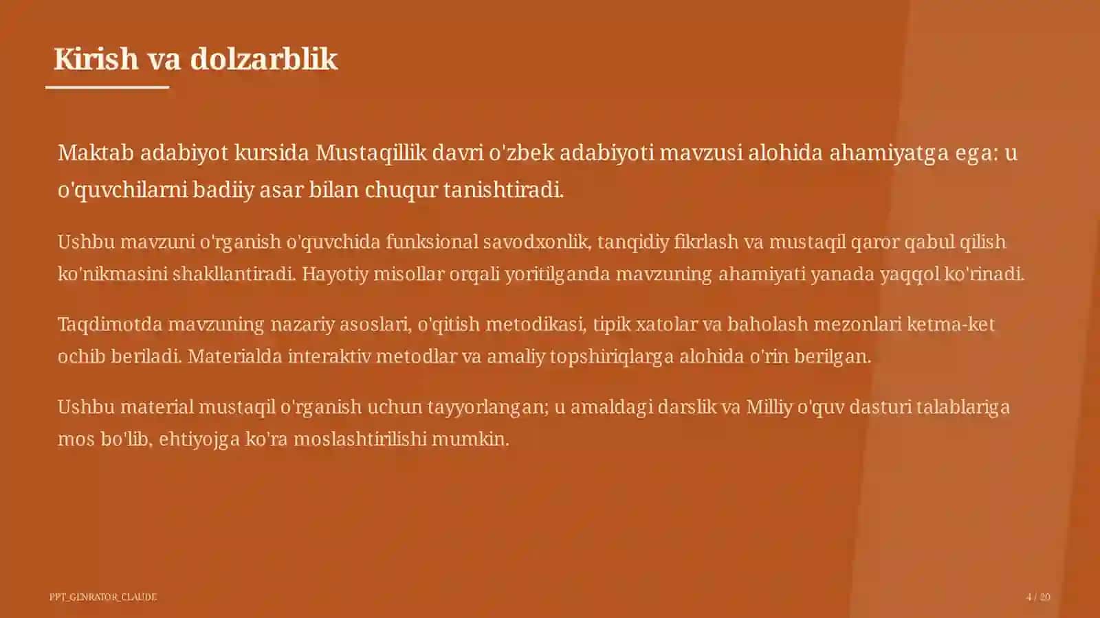 Mustaqillik davri o'zbek adabiyoti (11-sinf) 4