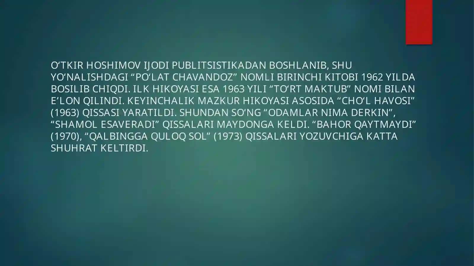 O’TKIR HOSHIMOVNING “URUSHNING SO’NGI QURBONI” ASARI 4