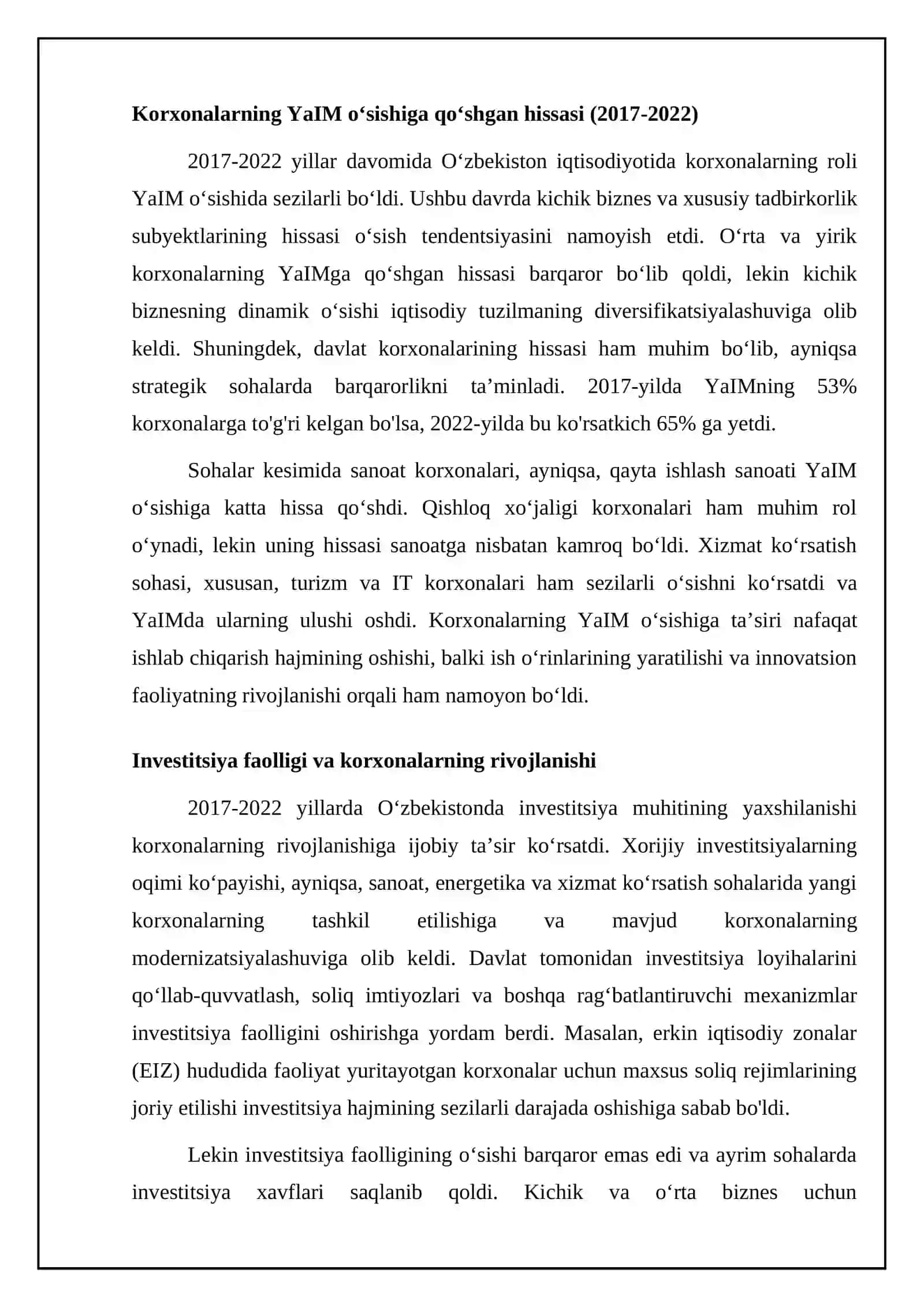 Oʻzbekiston korxonalari iqtisodiyotga taʼsiri (2017-2022): Tahlil va natijalar 4