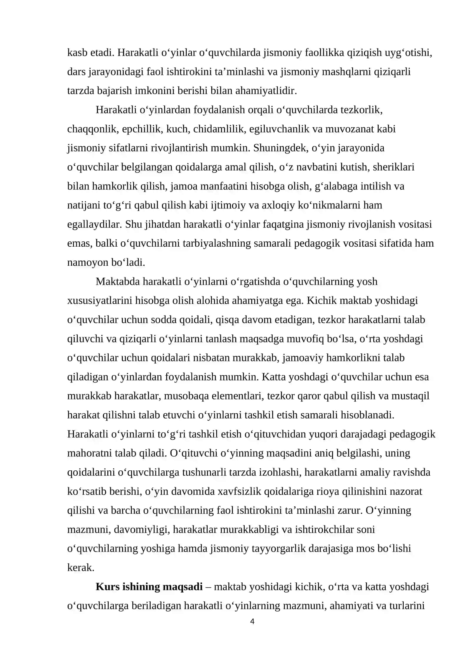 Kichik, o'rta va katta yoshdagi bolalarga beriladigan harakatli o'yinlarni o'rgatish 4