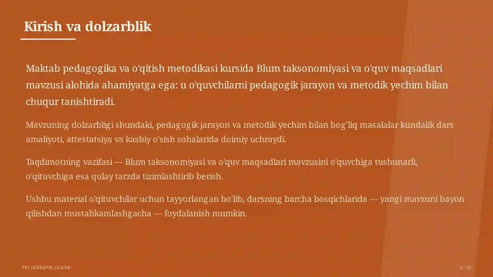 Blum taksonomiyasi va o'quv maqsadlari 4