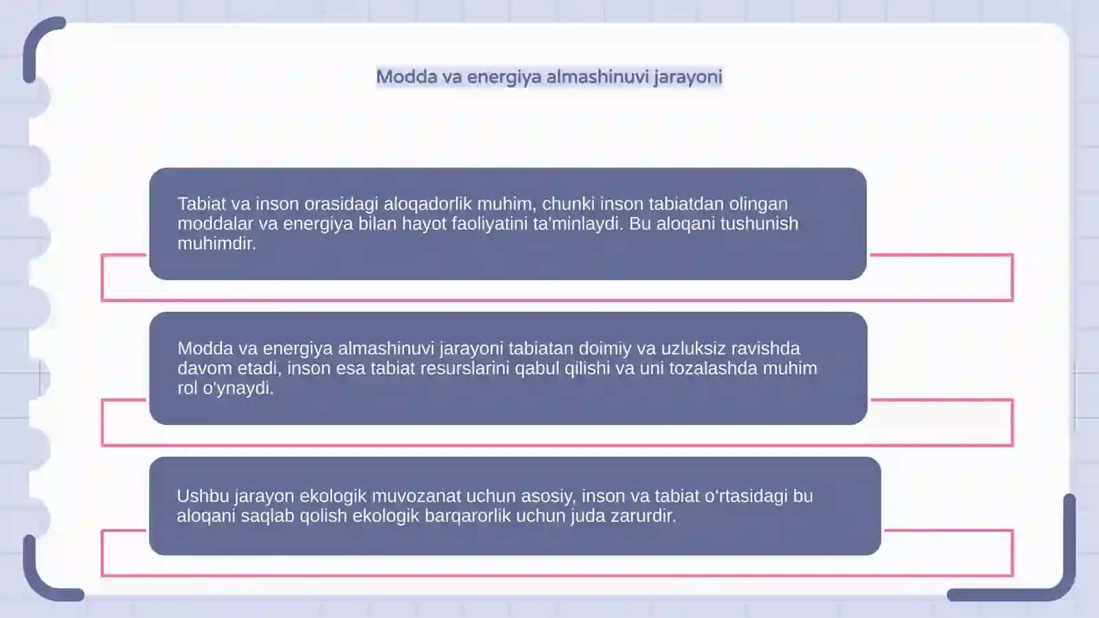 Tabiat va inson orasidagi aloqadorlik Modda va energiya almashinuvi 4