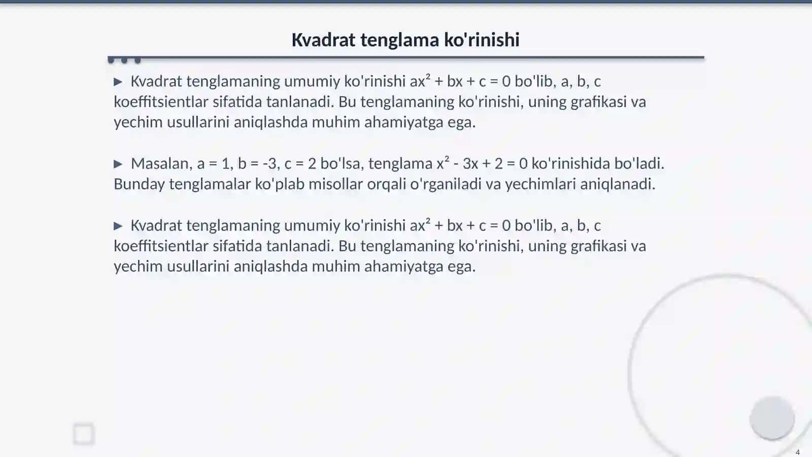 Kvadrat tenglama 4