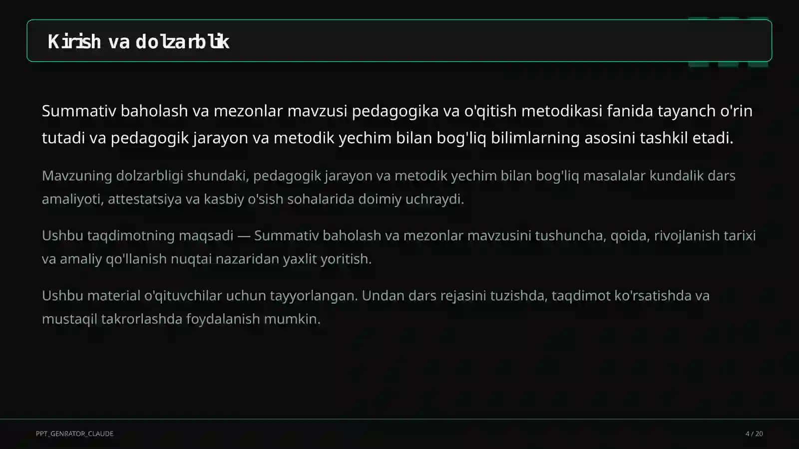 Summativ baholash va mezonlar 4