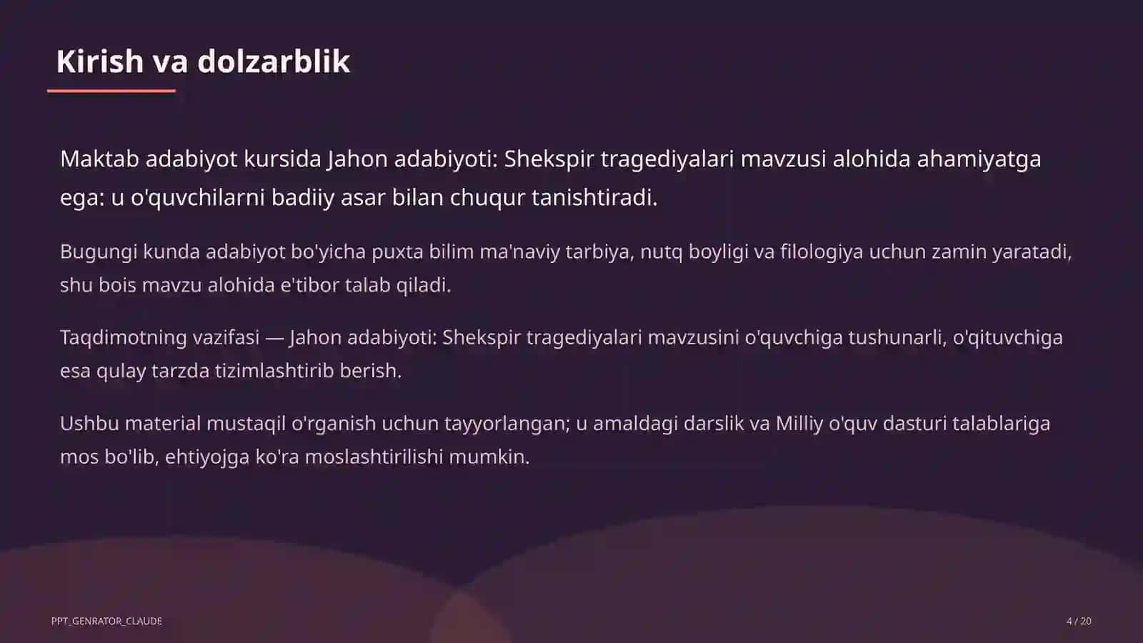 Jahon adabiyoti: Shekspir tragediyalari (10-sinf) 4