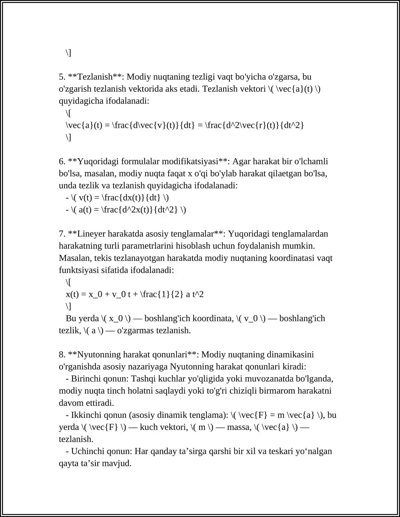 MODIY NUQTANING TOʻGʻRI CHIZIQLI HARAKATI 4