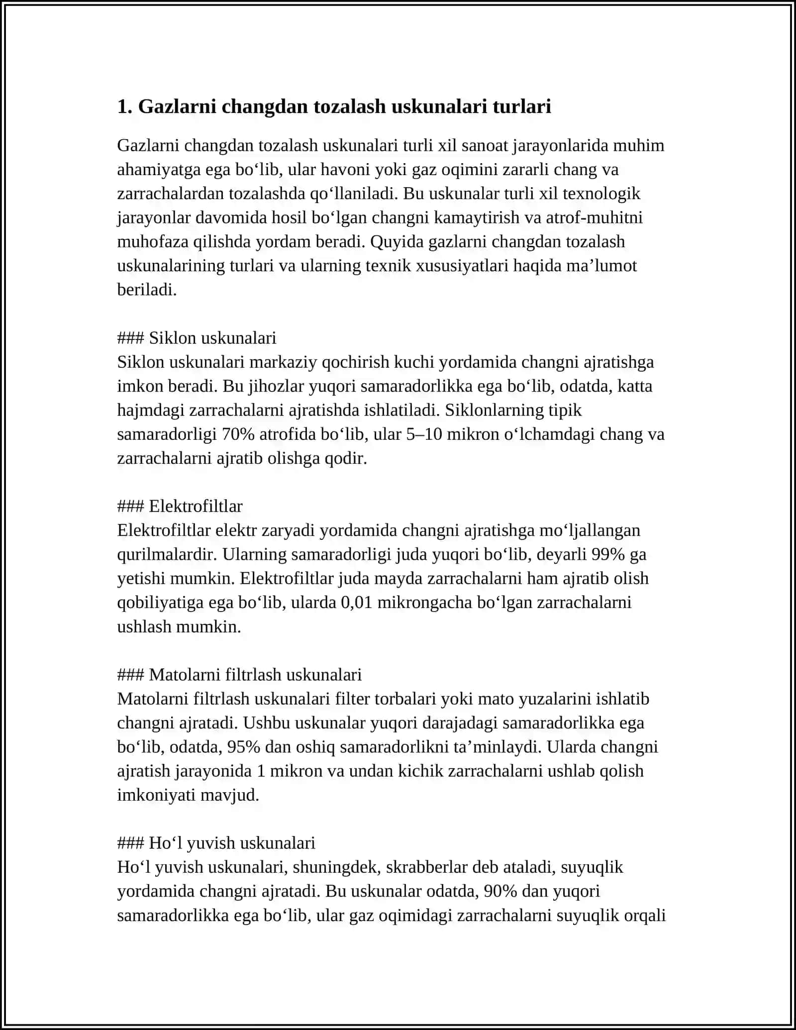 GAZLARNI CHANGDAN TOZALOVCHI USKUNALARINI HISOBLASH 4