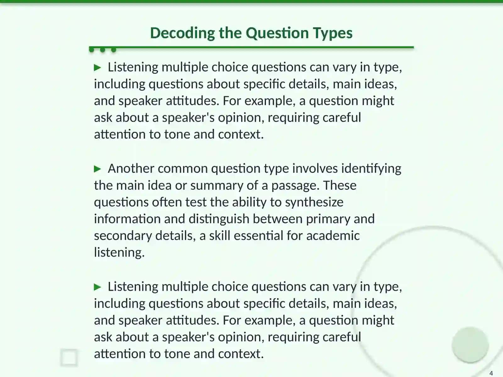 Listening Multiple Choice Questions 4